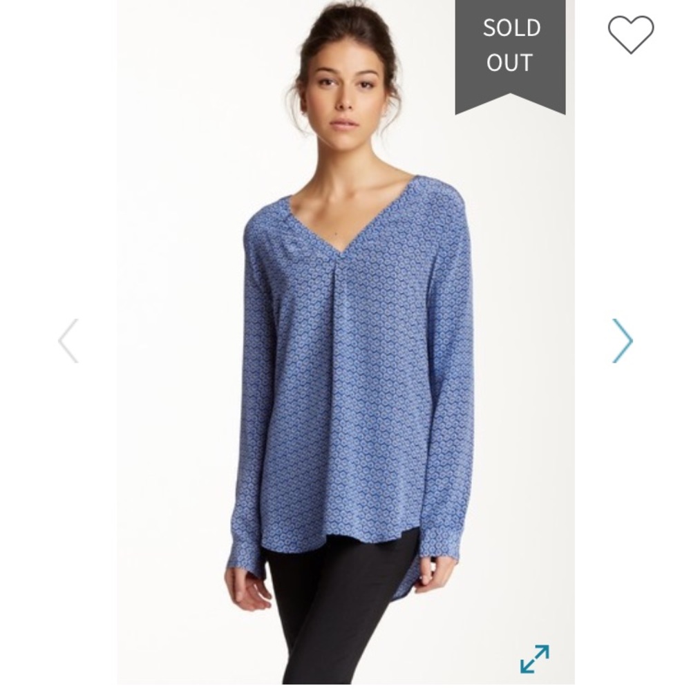 Joie Blue Geometric Print Daryn 100% Silk Blouse